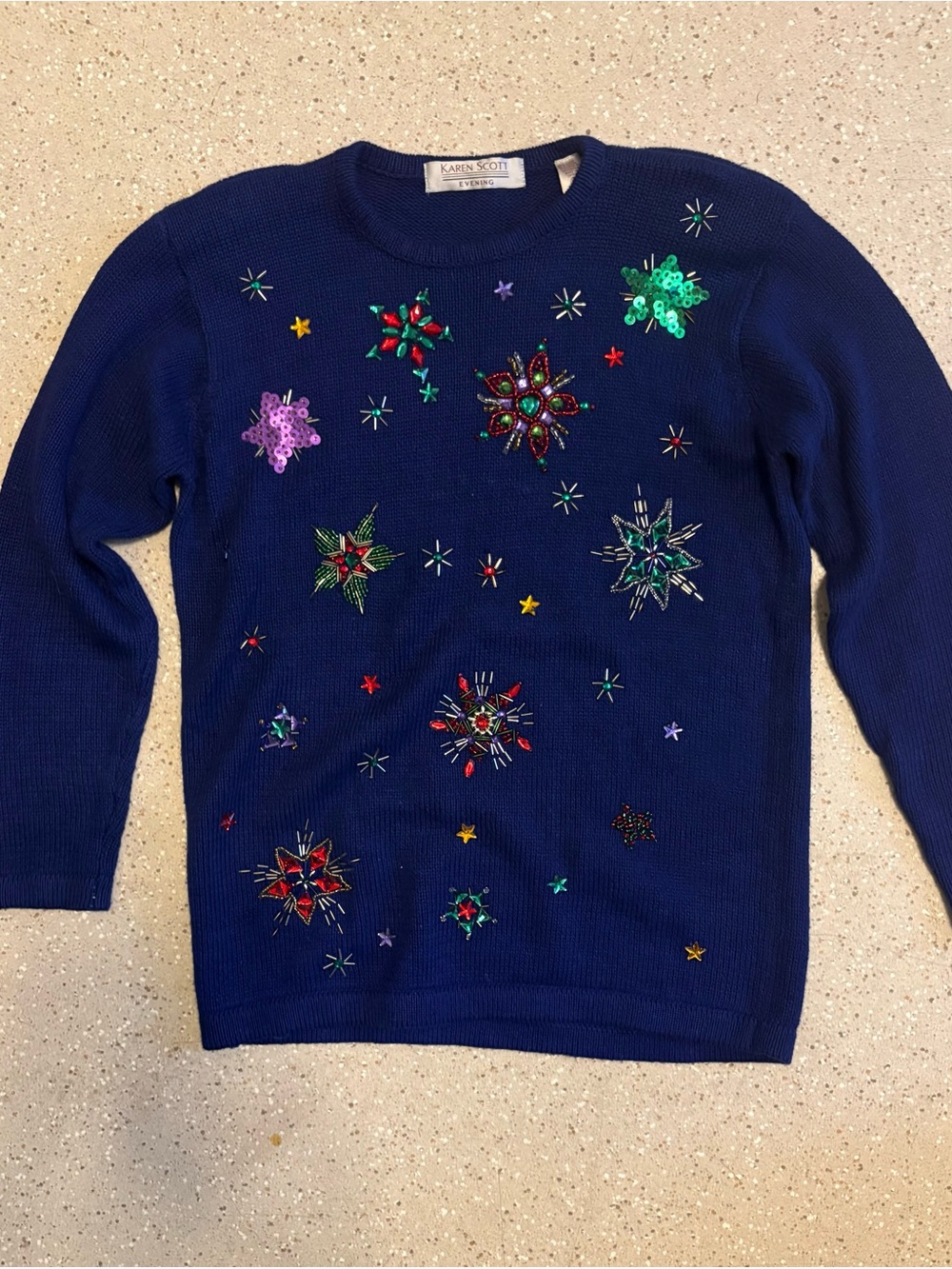 Vintage Karen Scott Evening Navy Beaded Sequin Christmas Sweater M